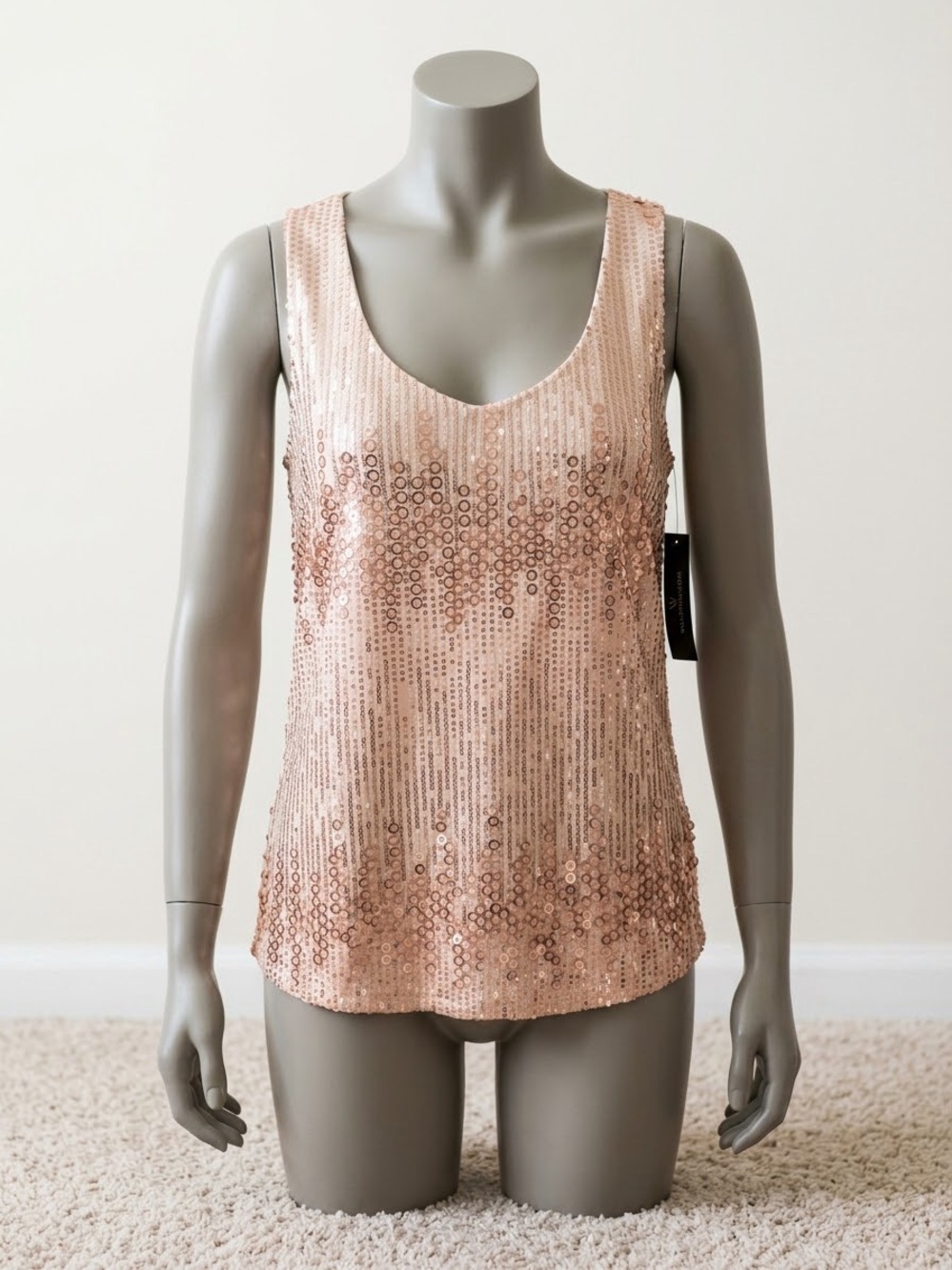Saks Fifth Avenue Rose Gold Sequin Scoop Neck Tank